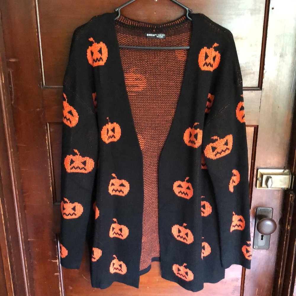 shein pumpkin cardigan